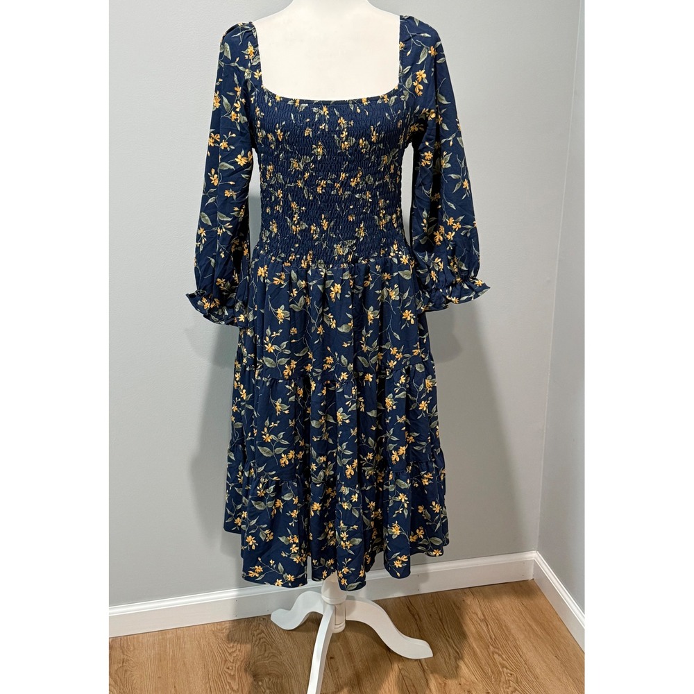 Baltic Born Marta Smocked Midi Dress Navy Floral Cottagecore Size XL NEW